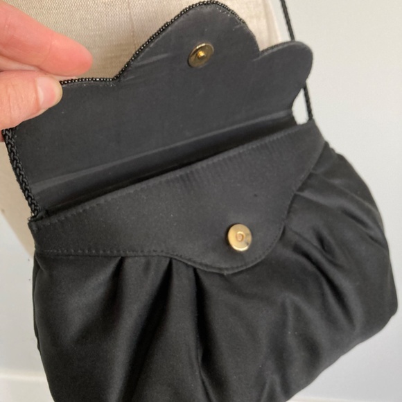 1990s Beaded Black Evening  Bag with Cord Shoulder Strap - Picture 4 of 6